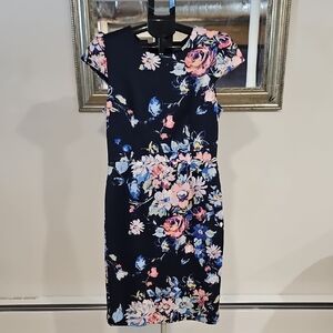 Betsey Johnson Pink and Blue Asymmetrical Flutter Sleeve Sheath Dress